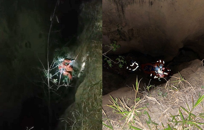Garoto de 15 anos é resgatado pelos Bombeiros após cair em uma cratera no Bairro Colina Verde em Teixeira