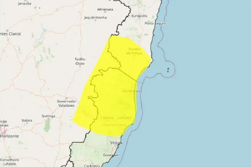 Inmet coloca extremo sul baiano em alerta amarelo para acumulado de chuvas; veja cidades