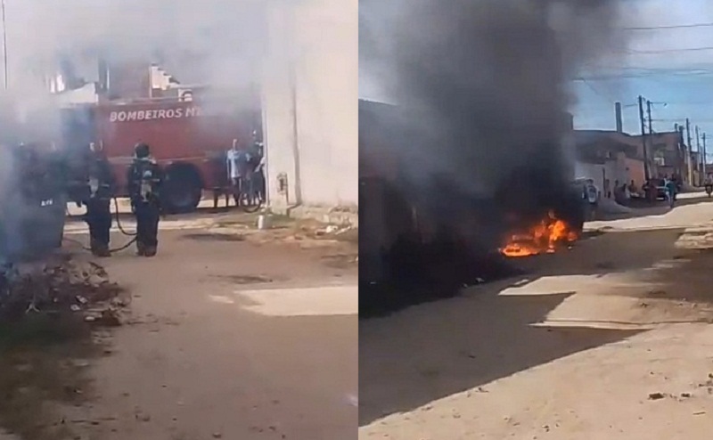 Incêndio em veículo no Bairro Liberdade em Teixeira de Freitas: Bombeiros agem rapidamente
